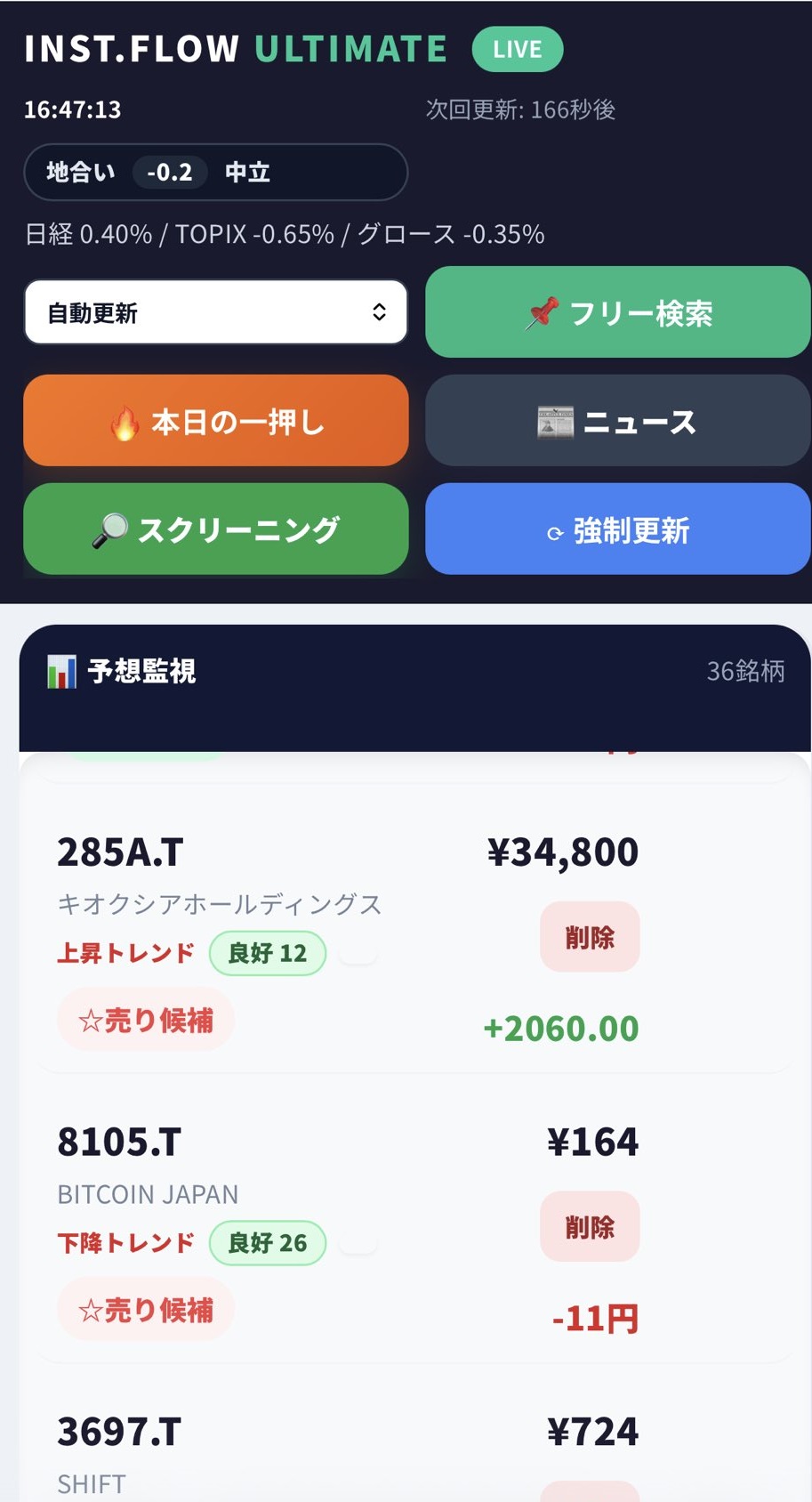 INST.FLOW Mobile Lite スマホ画面