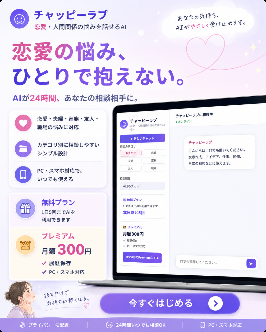チャッピーラブ 恋愛・夫婦・家族・友人・職場の悩みを相談できるAI